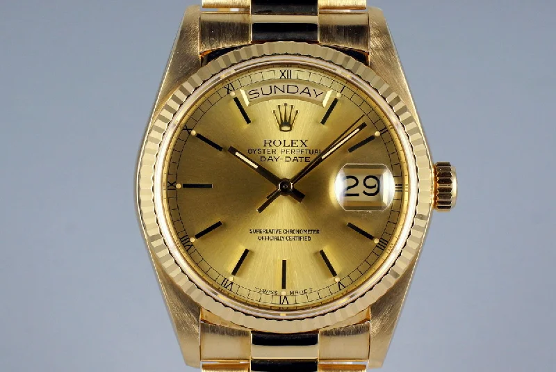 Best men’s watches with dual-purpose designs for both formal and casual wear-1985 Rolex YG Day Date 18038 with Box and Papers