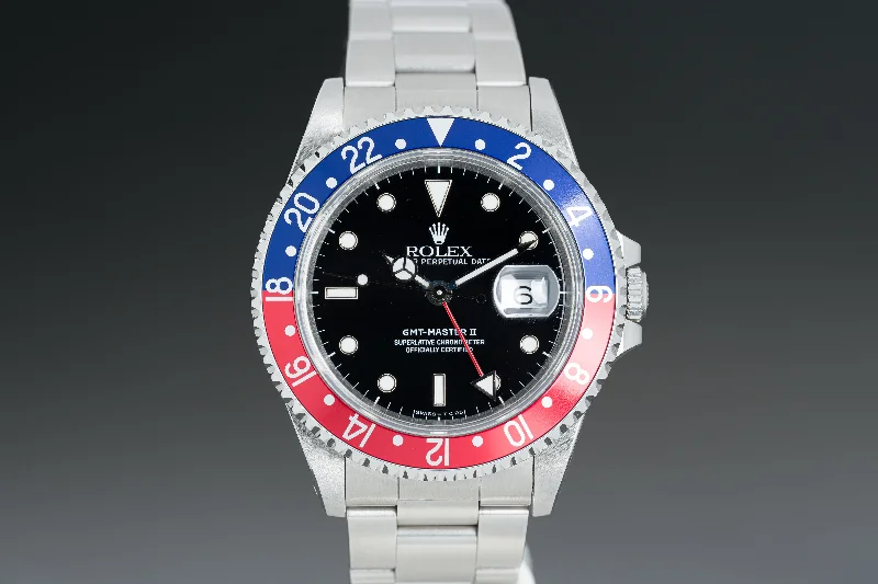 Men’s watches with diamond accents for a luxury touch and elegant statement-1991 Rolex 16710 GMT Master II Pepsi bezel Insert Oyster Bracelet