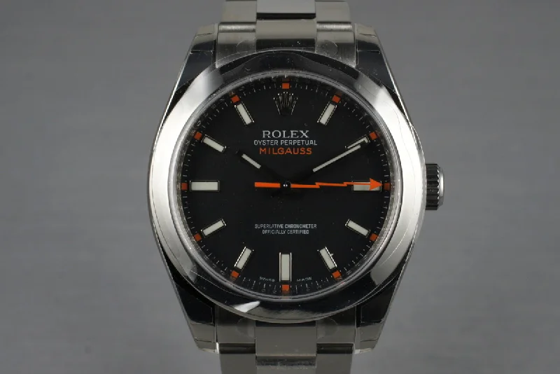 Best men’s watches with large dials for easy readability and a bold look-2007 Rolex Milgauss Black Dial 116400 MINT with Box and Papers