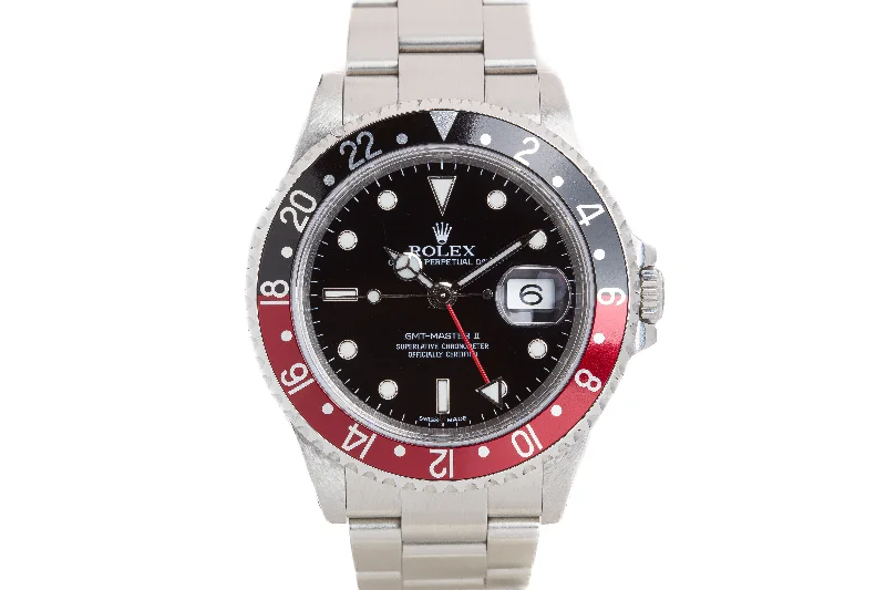 Best men’s watches with leather straps and stainless steel accents for a timeless design-2001 Rolex GMT Master II 16710 Coke Insert with Service Card & Service Papers