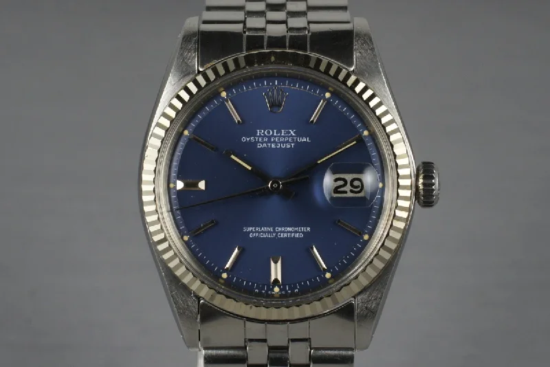 Best men’s watches for formal wear with leather straps and classic designs-1972 Rolex DateJust 1601 Blue Sigma Dial