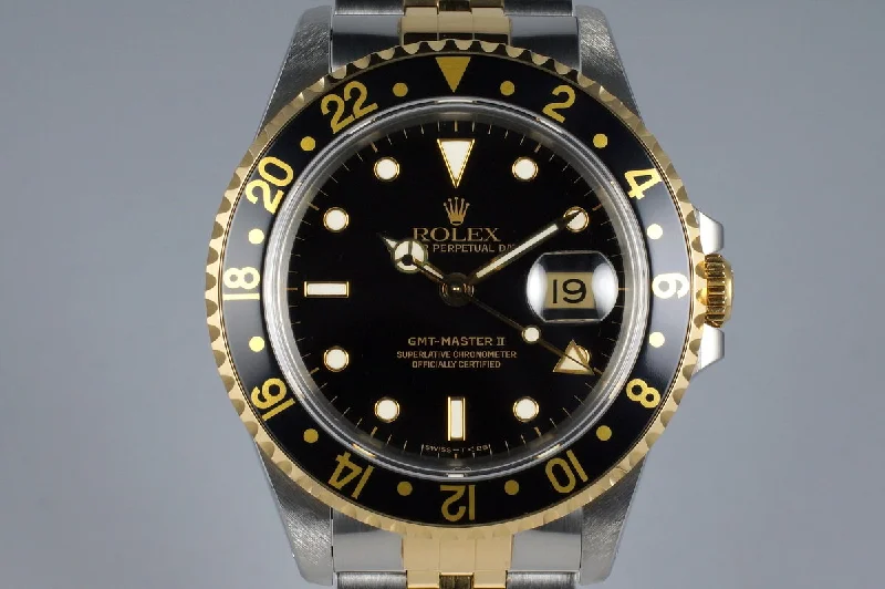 Men’s watches with titanium cases for a lightweight yet strong and durable timepiece-1991 Rolex Two Tone GMT II 16713 Black Dial