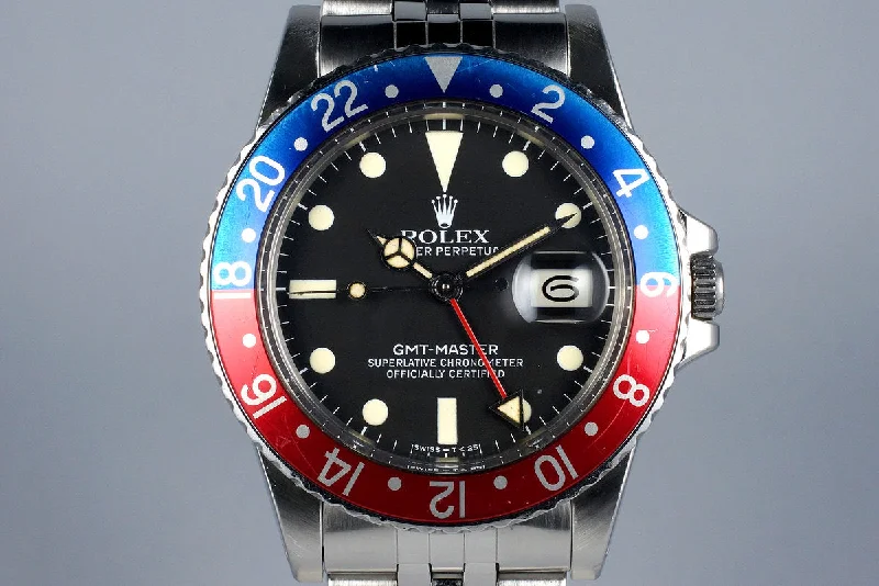 Best men’s watches with integrated Bluetooth for connectivity and smart functionality-1981 Rolex GMT 16750 Matte Dial with Box and Papers