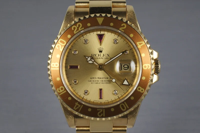 Best men’s watches with bold, oversized cases for a statement-making accessory-1991 Rolex YG GMT II 16718 with Champagne Serti Dial