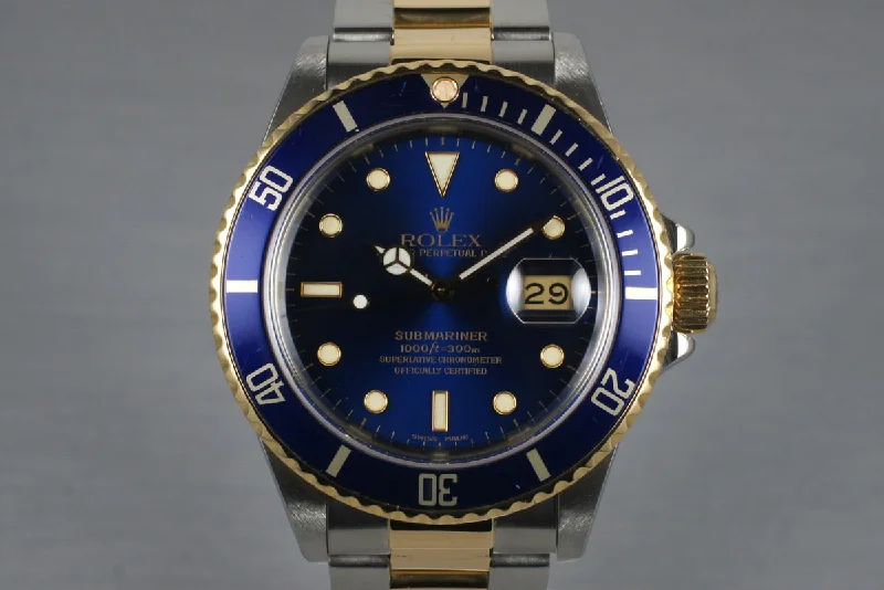 Men’s watches with smartwatch integration for seamless connection to your phone and apps-1987 Rolex Two Tone Blue Submariner 16803 with Box and Papers