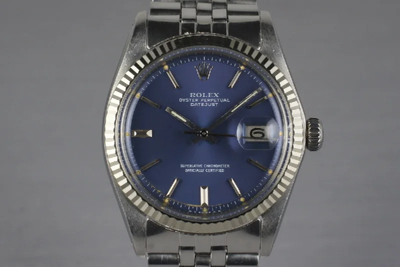 Best men’s watches with metal mesh bands for a contemporary and stylish design-1972 Rolex DateJust 1601 Blue Sigma Dial