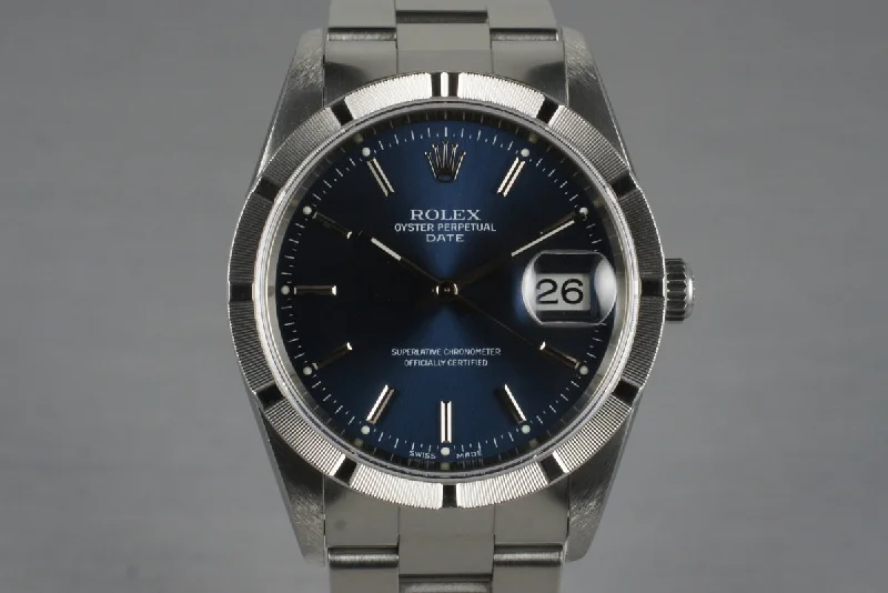 Vintage-inspired men’s watches with retro designs for a classic, timeless style-2006 Rolex Blue Dial Date 15210