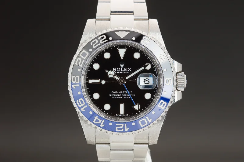 Best men’s watches with luminous hands and markers for easy reading in low light-2013 Rolex GMT Master II "Batman" 116710BLNR Box, Card Booklets & Hangtag