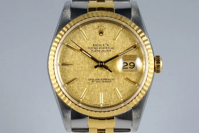 Best men’s watches with automatic winding systems for hassle-free operation and precision-1989 Rolex Two Tone DateJust 16233 Champagne Linen Dial