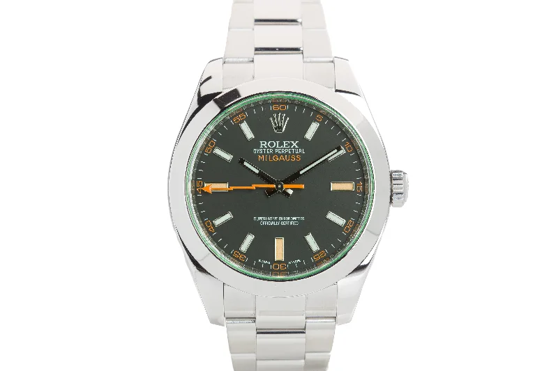 Men’s watches with automatic movements for self-winding and reliable timekeeping-2018 Rolex Oyster Perpetual Milgauss 116400GV Box, Card, RSC & Service Papers