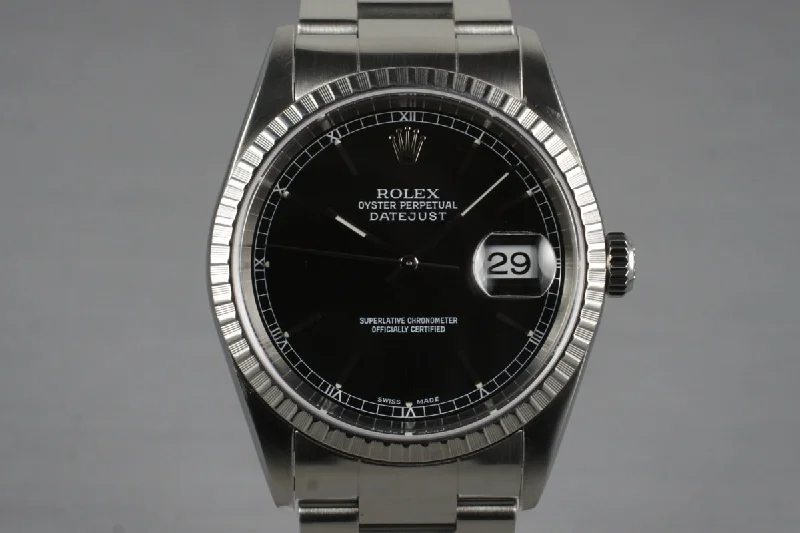 Best men’s watches with rugged designs for durability and outdoor functionality-2002 Rolex DateJust 16220 Black Dial