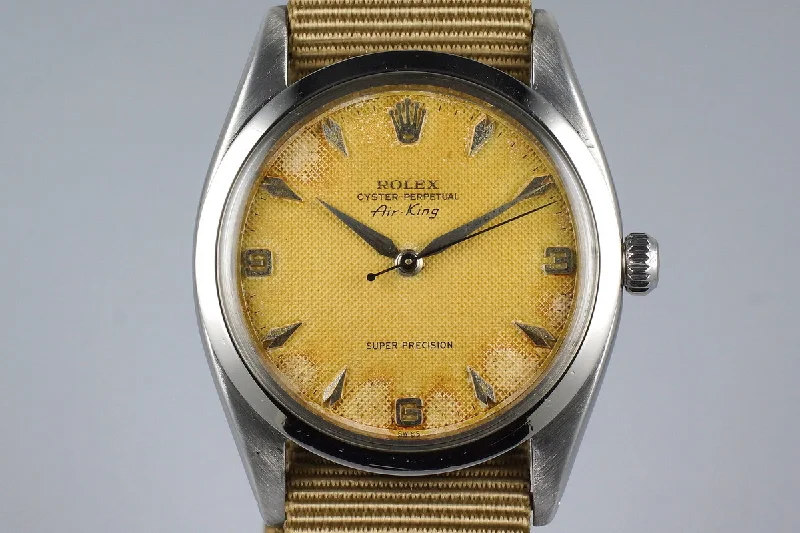 Best men’s watches with Swiss-made movements for precision and high-quality craftsmanship-1958 Rolex Air-King 5504 Tropical Non-Luminous Cream Waffle Dial