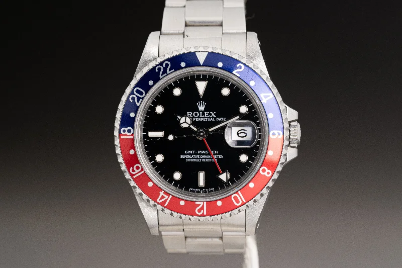 Best men’s watches for formal wear with leather straps and classic designs-1993 Rolex GMT Master 16700 Pepsi Insert Tritium Hands & Lume Plots