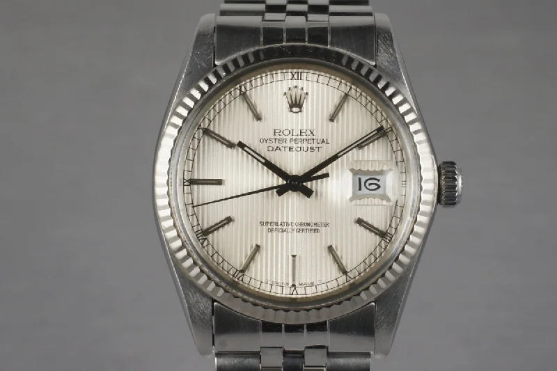 Best men’s watches for travelers with dual time zone and world time functions-1984 Rolex DateJust 16014 with Silver Tapestry Dial