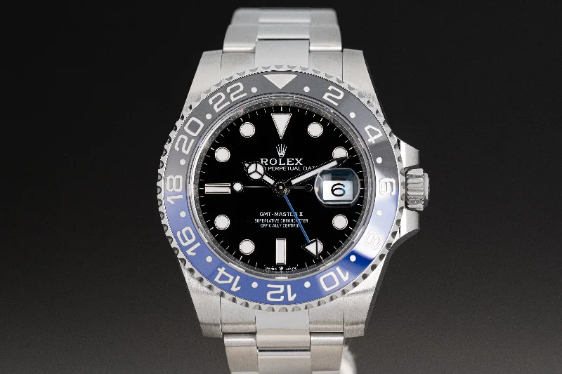 Men’s watches with leather straps and minimalist faces for a refined, modern appearance-2023 Rolex GMT Master II 126710BLNR Batman Box, Card, Hangtags, Card & Booklets