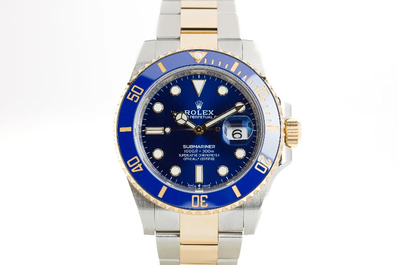 Men’s watches with leather straps and minimalist faces for a refined, modern appearance-2022 Rolex Ceramic Submariner "Bluesy" 18k/SS with Box and Card