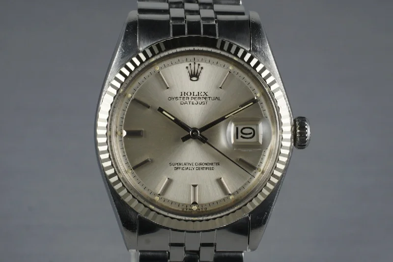 Men’s watches with sapphire glass for scratch resistance and clear visibility in all conditions-1972 Rolex DateJust 1601 Silver Sigma Dial with Box and Papers