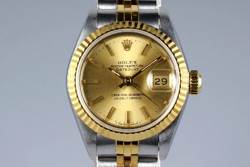 Men’s watches with moonphase complications for horology enthusiasts and collectors-1989 Rolex Ladies Two Tone DateJust 69173 Champagne Dial with Box and Papers