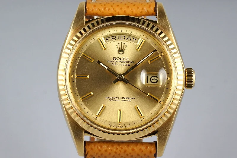 Men’s watches with high-tech materials like ceramic and titanium for durability and strength-1972 Rolex YG Day-Date 1803 Champagne Sigma Dial