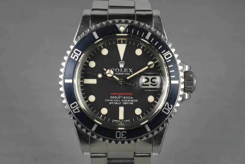 Best men’s watches with solar-powered technology for eco-friendly and self-sustaining timepieces-1970 Rolex Red Submariner 1680 Mark IV Dial