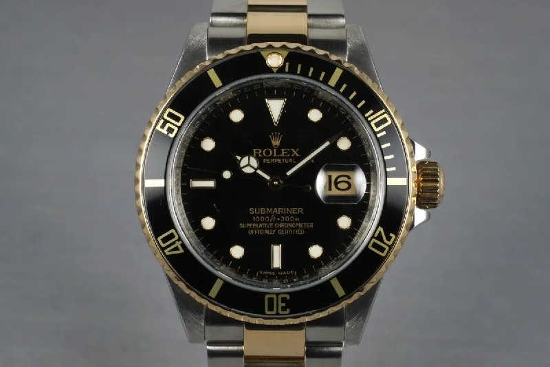 Vintage-inspired men’s watches with retro designs for a classic, timeless style-2007 Rolex Two Tone Submariner 16613LN with Box and Papers