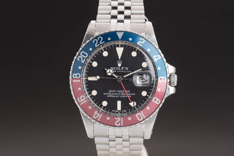 Best men’s watches with sapphire crystal for scratch resistance and clear visibility-1978 Rolex GMT Master 1675 Faded Pepsi Bezel Creamy Lume Plots & Hands