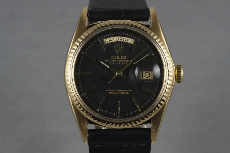 Men’s watches with bold designs and bright colors for a fun and unique style-1969 Rolex YG Day-Date 1803 with Black Dial