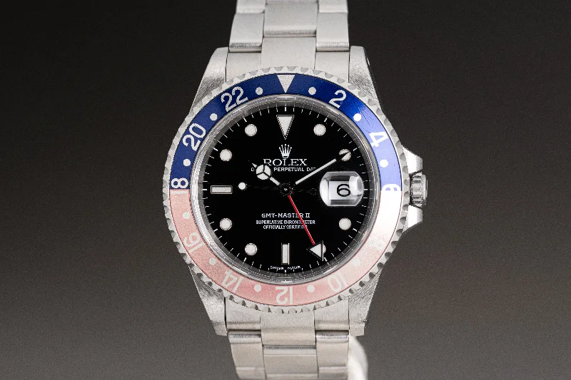 Best men’s watches with large dials for easy readability and a bold look-2000 Rolex GMT-Master II 16710 Faded Pepsi Insert with Box & Papers