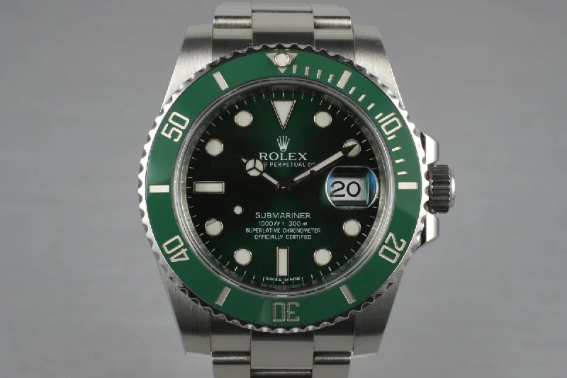 Best men’s watches with integrated Bluetooth for connectivity and smart functionality-2010 Rolex Green Submariner 116610V with Box and Papers