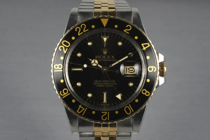 Best men’s watches with sleek black dials for a modern and stylish appearance-1979 Rolex Two Tone GMT 16753 with Box and Papers