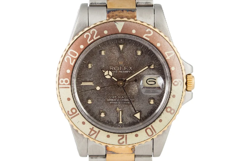 Best men’s watches with titanium cases for lightweight, corrosion-resistant, and durable watches-1980 Rolex Two Tone GMT 16753 with Tropical Root Beer Dial