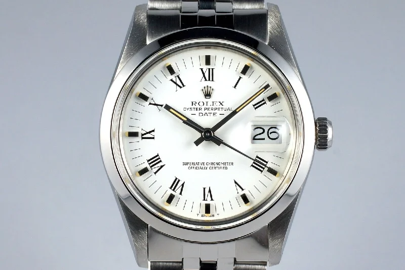 Best men’s watches with sapphire crystal for scratch resistance and long-lasting durability-1982 Rolex Date 15000 White Roman Dial