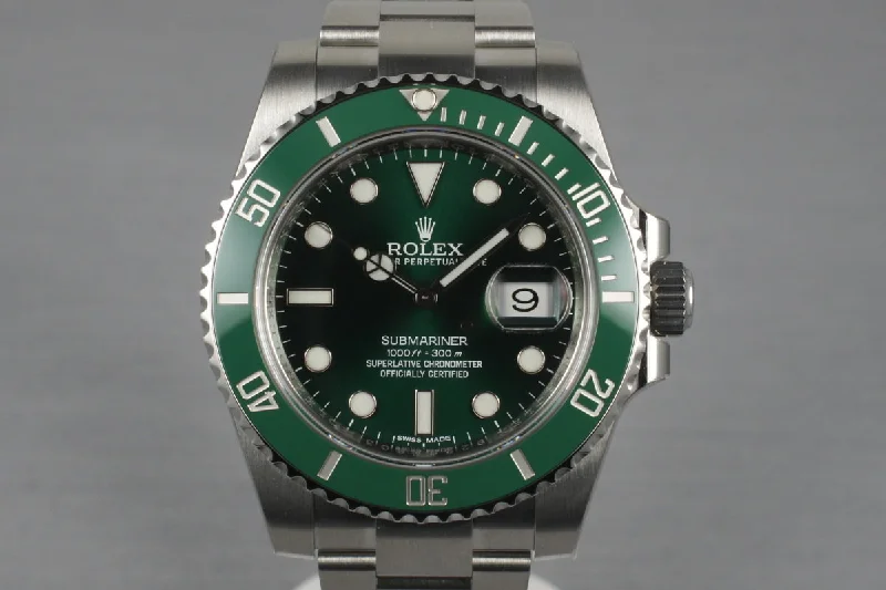 Best men’s watches with minimalist designs for understated elegance and simplicity-2013 Rolex Green Submariner 116610LV with Box and Papers