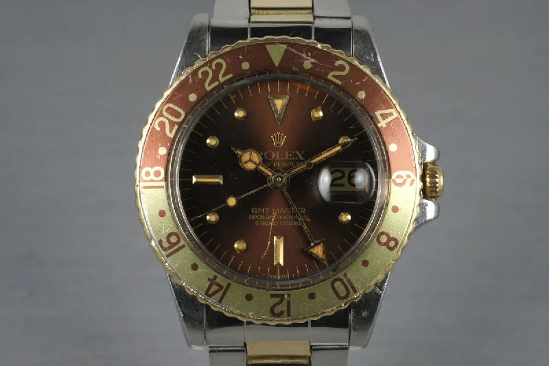 Men’s watches with rubber straps for comfort and flexibility during physical activities-1979 Rolex Two Tone GMT 1675 with Root Beer Dial