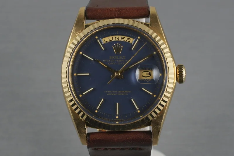 Men’s watches with rubber straps for comfort and flexibility during physical activities-1970 Rolex YG Day-Date 1803 with Blue Dial