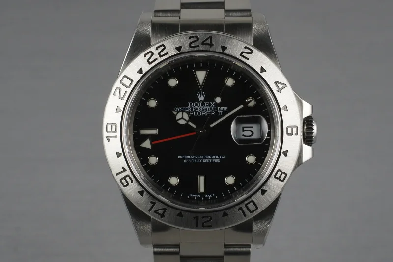 Men’s watches with customizable straps for different looks and easy wearability-1997 Rolex Explorer II 16570 Black Dial