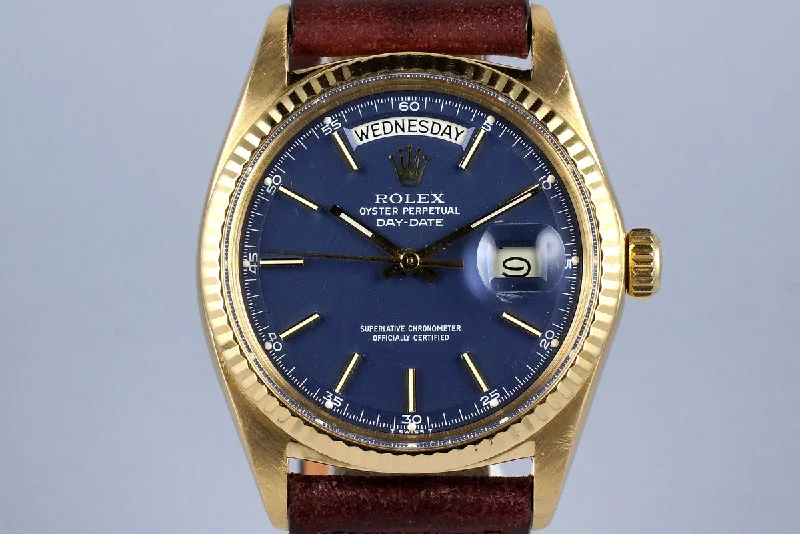 Best men’s watches with elegant designs for formal events and black-tie occasions-1970 Rolex YG Day-Date 1803 Matte Blue Dial