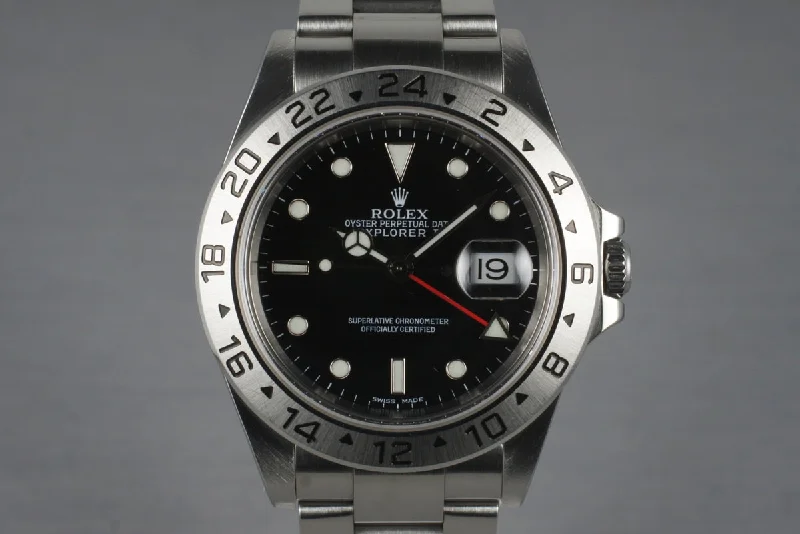 Men’s watches with polished cases for a sophisticated and elegant appearance-2001 Rolex Explorer II 16570 Black Dial with Box and Papers