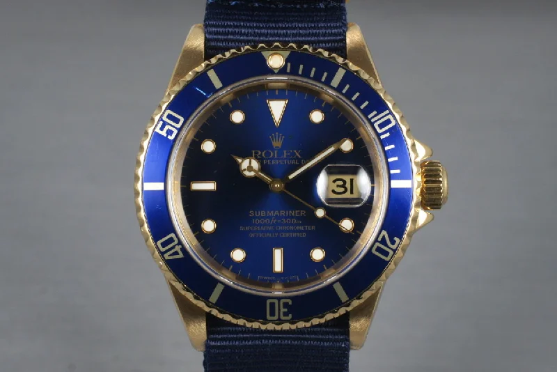 Men’s watches with titanium cases for a lightweight yet durable design-1991 Rolex 18K Blue Submariner 16618 with Box and Papers