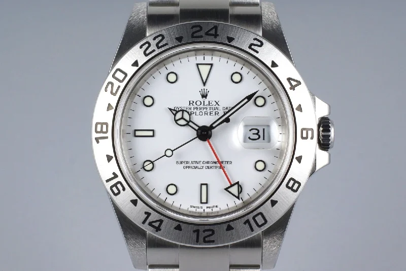 Best men’s watches with customizable dials and straps for a personalized look-2004 Rolex Explorer II 16570 White Dial with Box and Papers