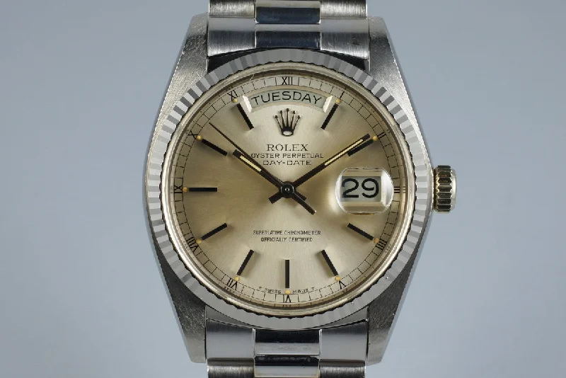 Men’s watches with moonphase complications for a sophisticated and celestial touch-1978 WG Rolex Day-Date 18039 with RSC Papers