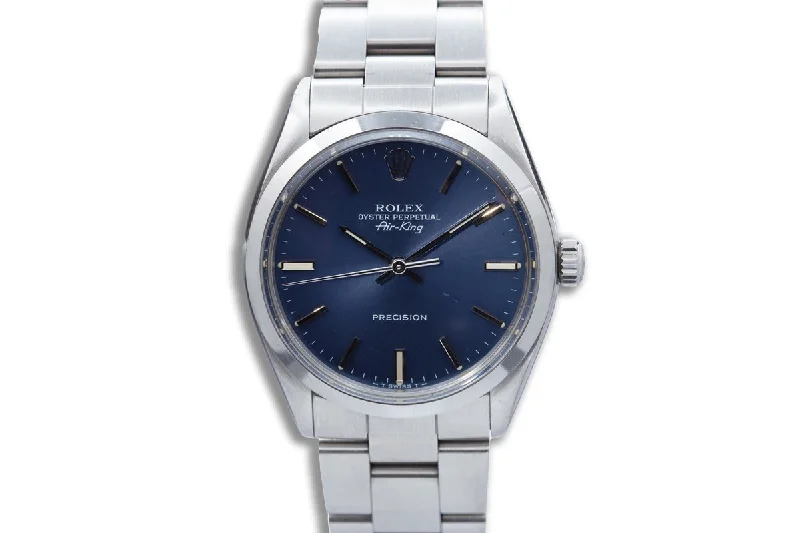 Best men’s watches with limited edition designs for collectors and enthusiasts-1987 Rolex Air-King 5500 Blue Stick Dial & Creamy Lume Plots with Box, Papers, Booklets, & Service Card