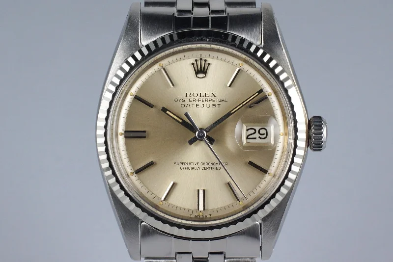 Best men’s watches with luminous hands and markers for easy reading in low light-1971 Rolex DateJust 1601 Silver Dial