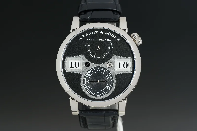 Best men’s watches with rugged designs for durability and outdoor functionality-A.Lange & Sohne Glashutte Zeitwerk Black 18k White Gold Box & Service Papers