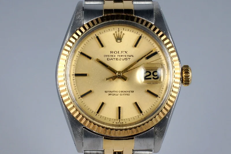 Best men’s watches with a minimalist design that pairs well with both casual and formal attire-1968 Rolex Two Tone DateJust 1601Non-Luminous Matte Champagne Dial