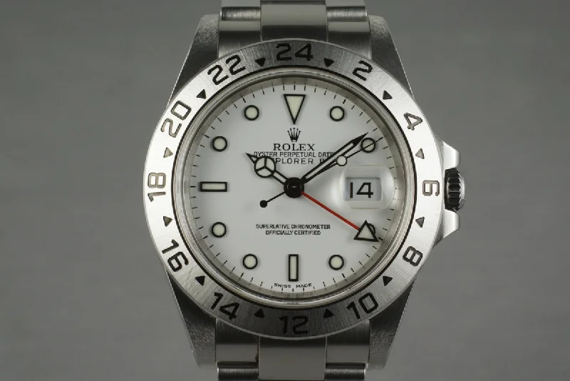 Men’s watches with skeleton dials for a unique and artistic view of the movement-2002 Rolex Explorer II 16570 White Dial with Box and Papers