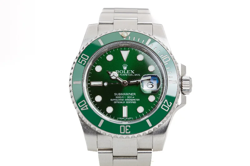 Men’s watches with textured dials for an intricate, sophisticated look and feel-2013 Rolex Submariner 116610LV "Hulk" Box, Card Hangtag & Booklet