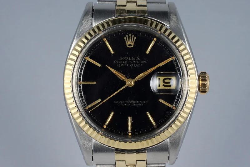 Best men’s watches with solar-powered movements for energy efficiency and eco-friendliness-1964 Rolex Two Tone DateJust 1601 Glossy Gilt Black Dial