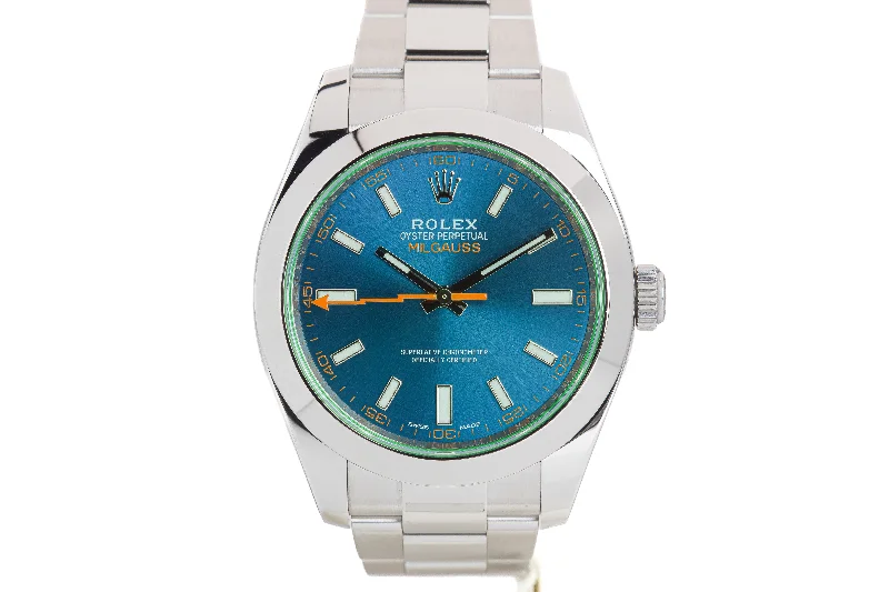 Best men’s watches with sapphire crystal for scratch resistance and long-lasting durability-Rolex Milgauss 116400GV Z-Blue with Box, Hang Tag & Chrono Tag