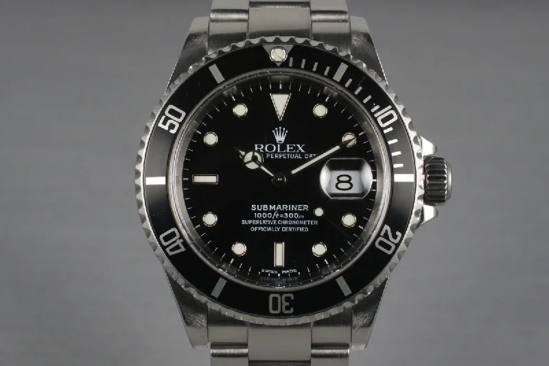 Affordable men’s watches with leather straps for a classic and stylish appearance-2001 Rolex Submariner 16610 with Box and Papers